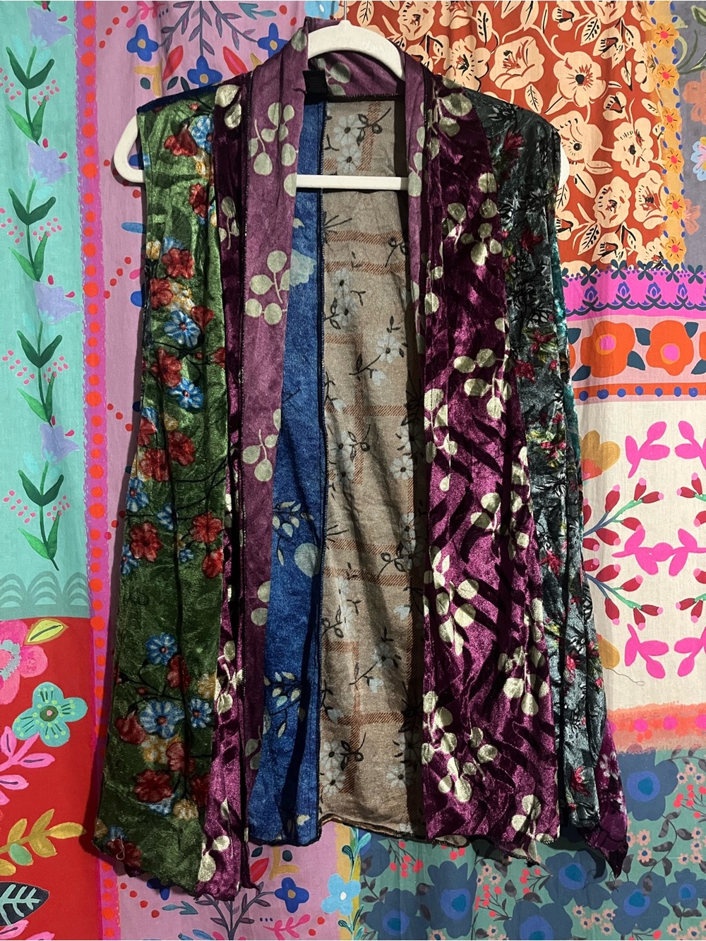 NWOT Sacred Threads Boho Purple Floral Polyester Velvety Sleeveless Kimono OS - Picture 3 of 10
